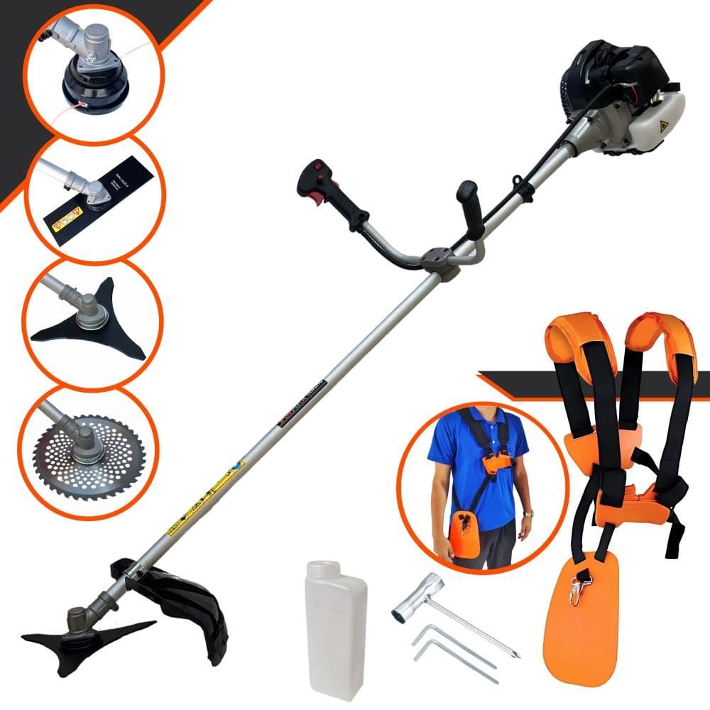 Máquina de Corta Grama À Gasolina Anmax CG430B 43cc 1,7HP 2T Completa Com Carretel de Nylon + Faca 2 Pontas + Faca 3 Pontas + Faca 40 Dentes de Vídea