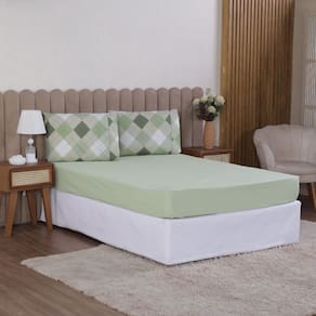 Jogo de Cama Queen 3p Lençol + Fronha Esmeralda Percal 100% Algodão