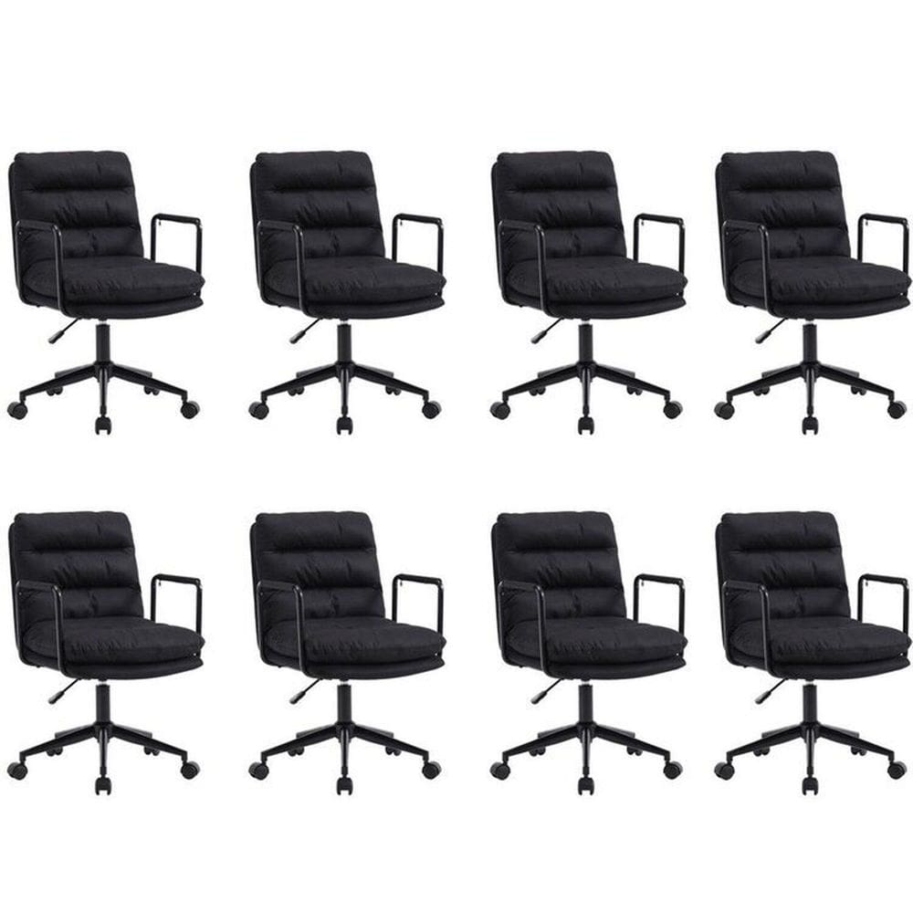 Kit com 8 Cadeiras para Escritório Arizona Courino Aveludado Preto