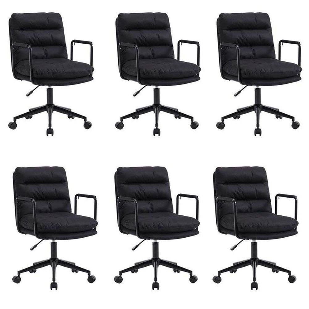 Kit com 6 Cadeiras para Escritório Arizona Courino Aveludado Preto