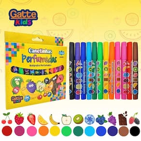Canetinha Hidrocor Perfumada 12 Cores c/ Cheirinho de Frutas Lavável - Gatte | Papelaria | Material Escolar | Infantil