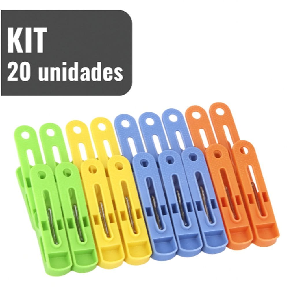 Kit com 20 Pregadores de Plástico Coloridos Prendedores para Varal