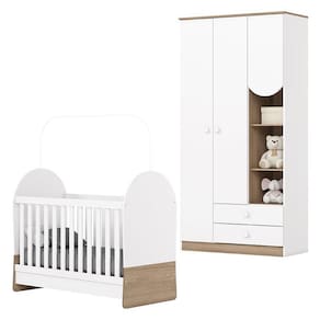 Berço Mini Cama e Guarda Roupa Magia Branco Jequitibá HP - Henn