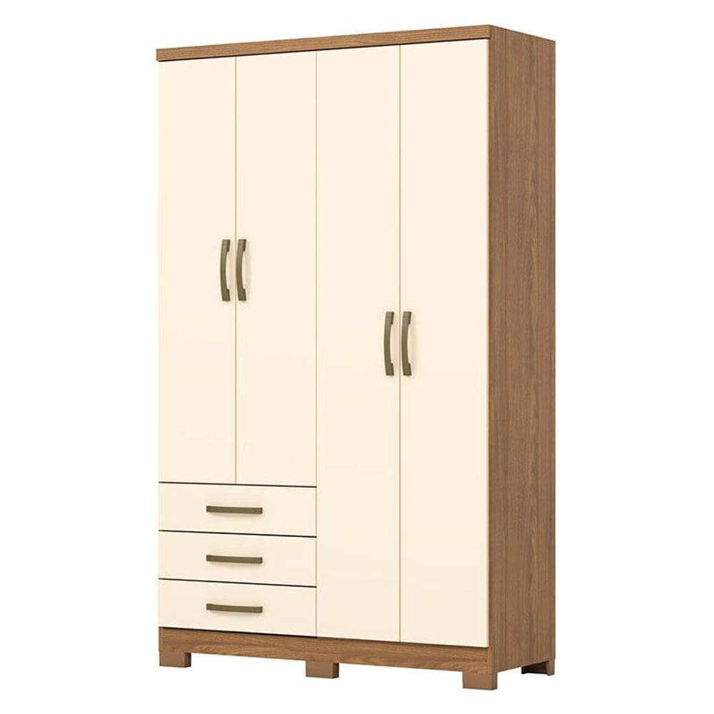 Guarda Roupa Solteiro Caju 4 Portas 3 Gavetas Nature Off White - Henn