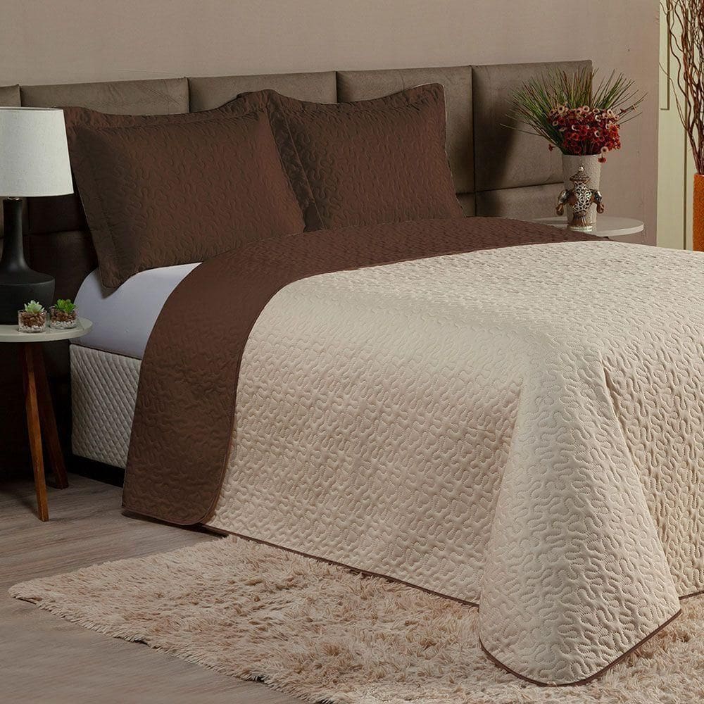 Cobre Leito Queen 3 Peças Clara 100% Poliéster - Marrom/cáqui