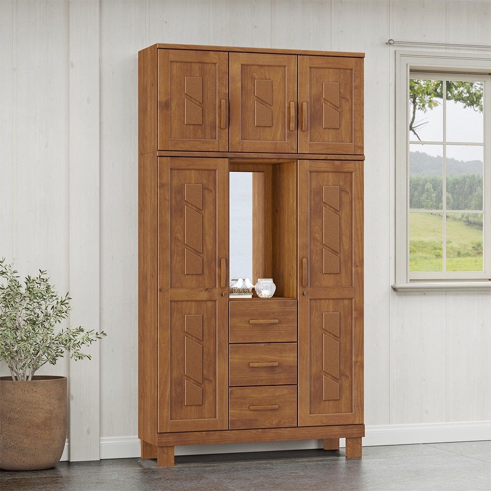Guarda Roupa Capelinha Bipartido 5 Portas 3 Gavetas Linha Cobre 1273C Castanho Finestra