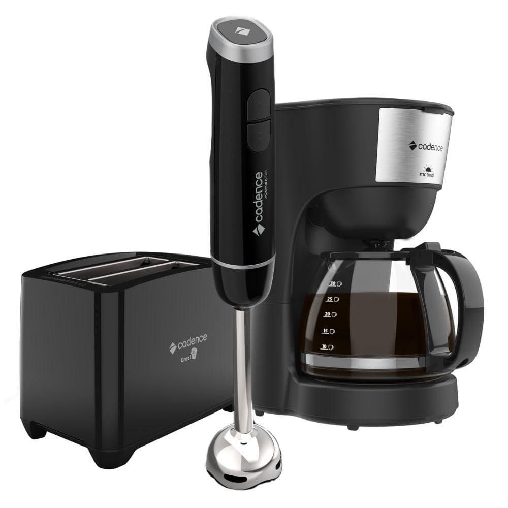 Kit Trio Black Cadence CafeteiraMixer InoxTorradeira 220V