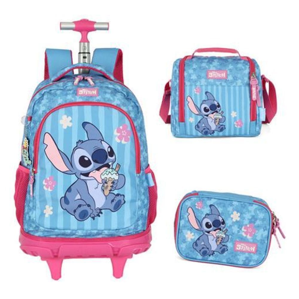 Kit Mochila Com Rodinhas Escolar Stitch E Angel