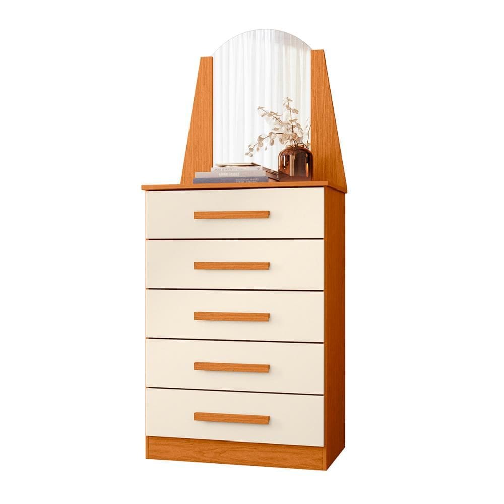 Cômoda Quarto Veneza com 5 Gavetas e Espelho