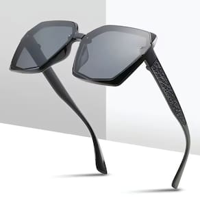 Óculos De Sol Feminino Retro Grande Quadrado Com Proteção 400UV - Preto