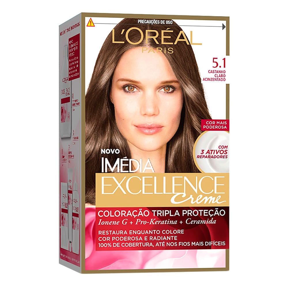 Tintura Creme Imédia Excellence L`oréal Castanho Claro Acinzentado 5.1 Kit