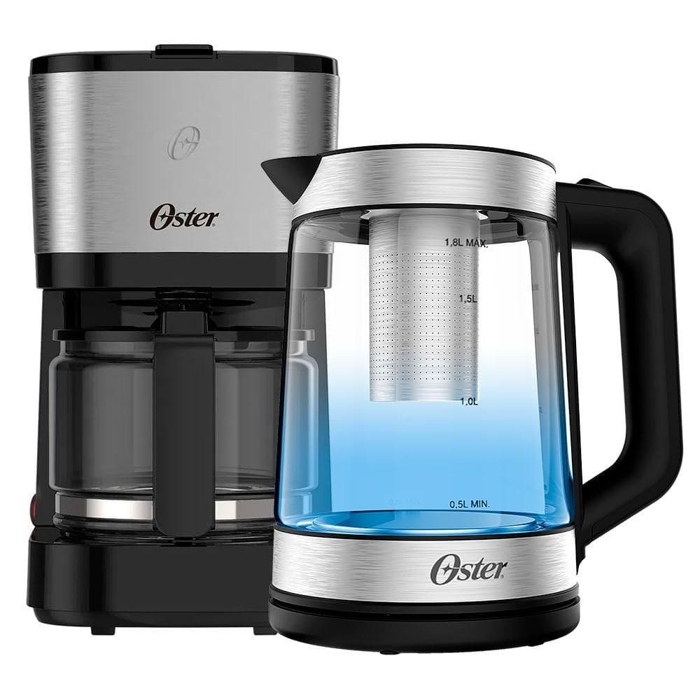 Kit Chaleira Elétrica Oster Tea 1,8L E Cafeteira Inox Compacta 0,75L 220V