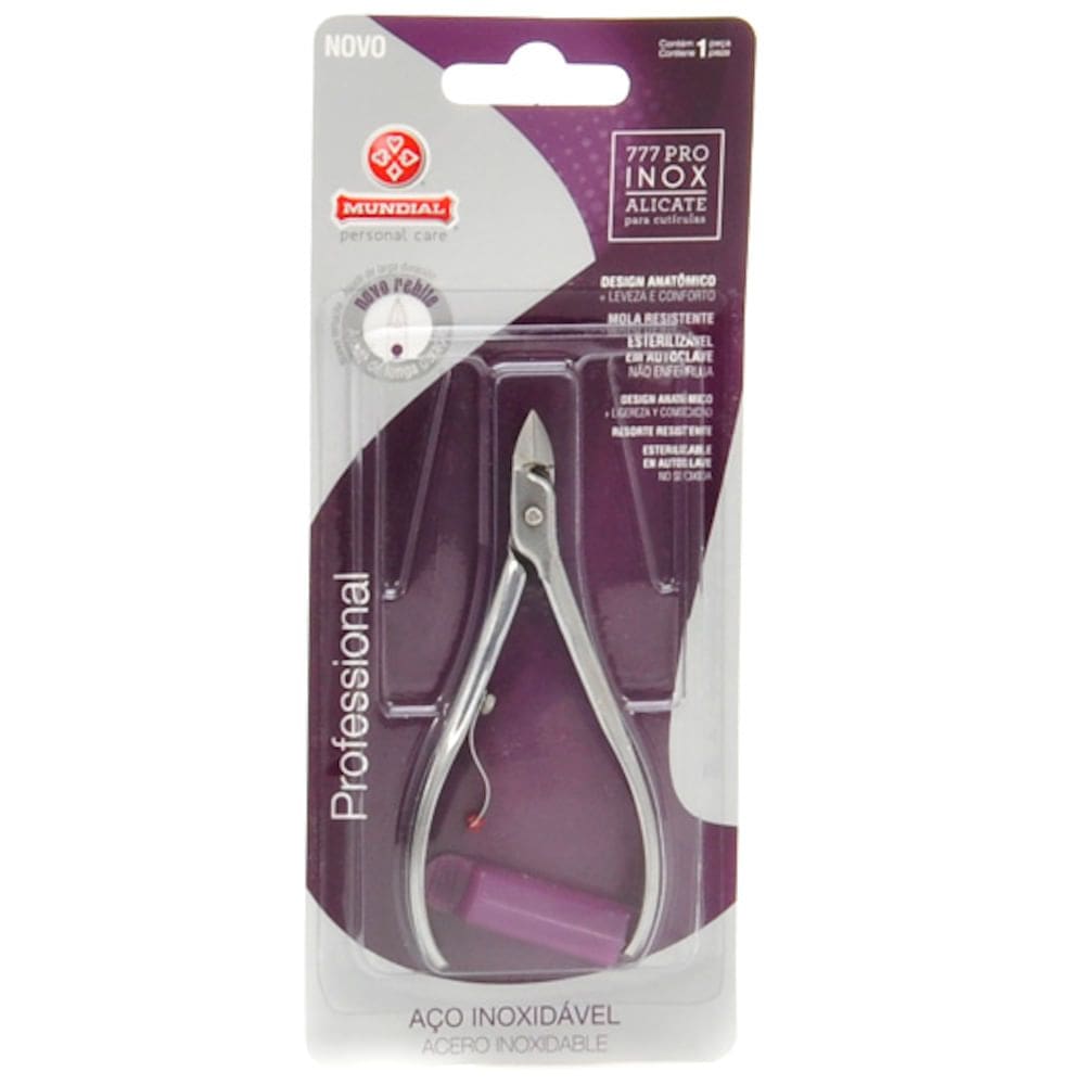 Alicate para Cutícula Mundial Professional Aço Inox Cabo Liso com 1 Unidade
