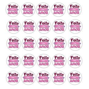 54 Adesivos Vinil Para Embalaguens Frase Feito c/ Amor 3 cm