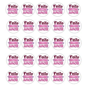 108 Adesivos Vinil Para Embalaguem Frase Feito c/ Amor 3 cm
