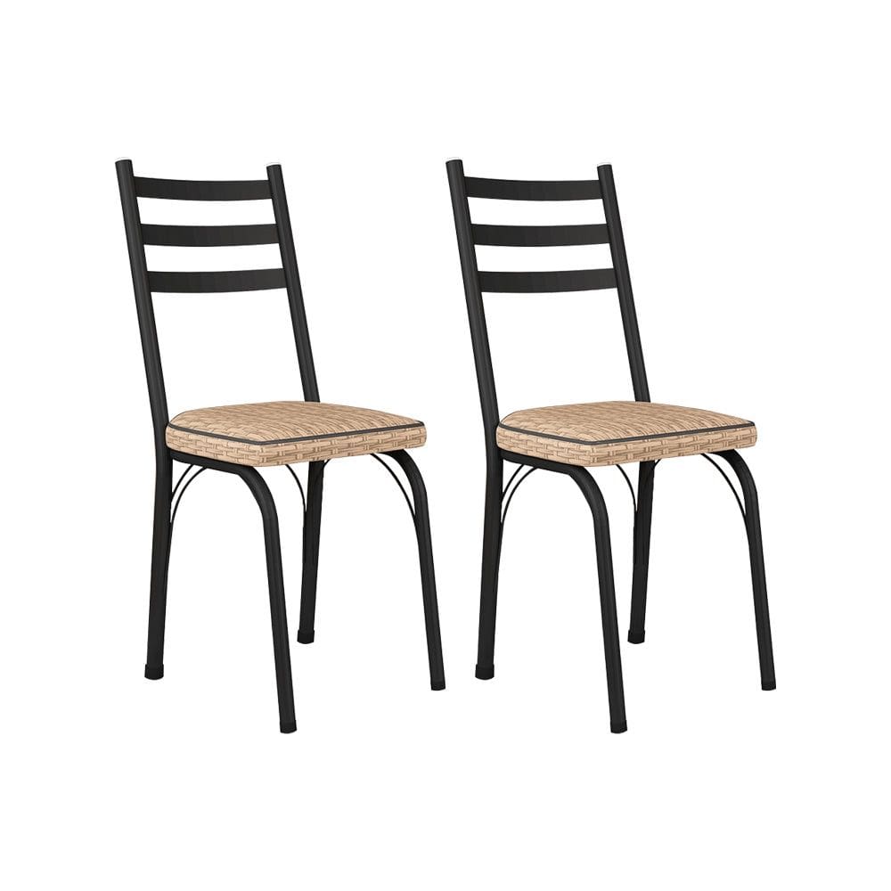 Kit Com 02 Cadeiras 141 Preta Corino Rattan Artefamol