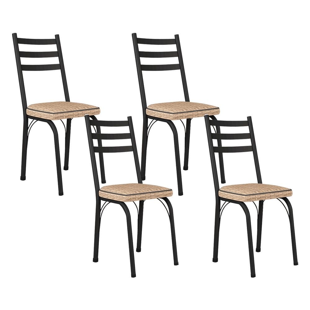 Kit Com 04 Cadeiras 141 Preta Corino Rattan Artefamol