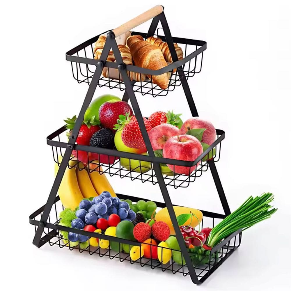 Fruteira Cesto Triplo Aramado Fruta Legumes Cozinha Organizaçao Mesa Bancada Escritorio Estante Moderno Multiuso