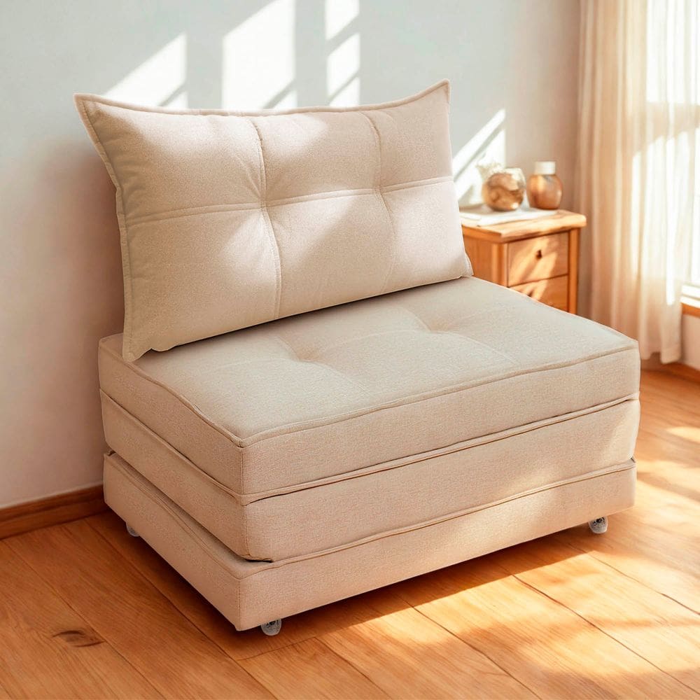 Pufe Cama Dobrável 90cm Solteiro Com Almofada