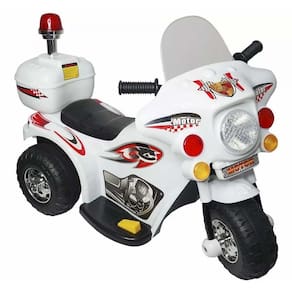 Moto Eletrica Infantil Policia Branca 6V Luz Som e Bagageiro