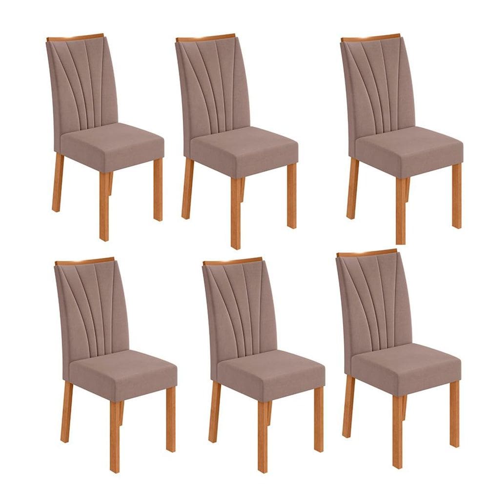 Conjunto com 6 Cadeiras Apogeu Suede Bege e Amêndoa