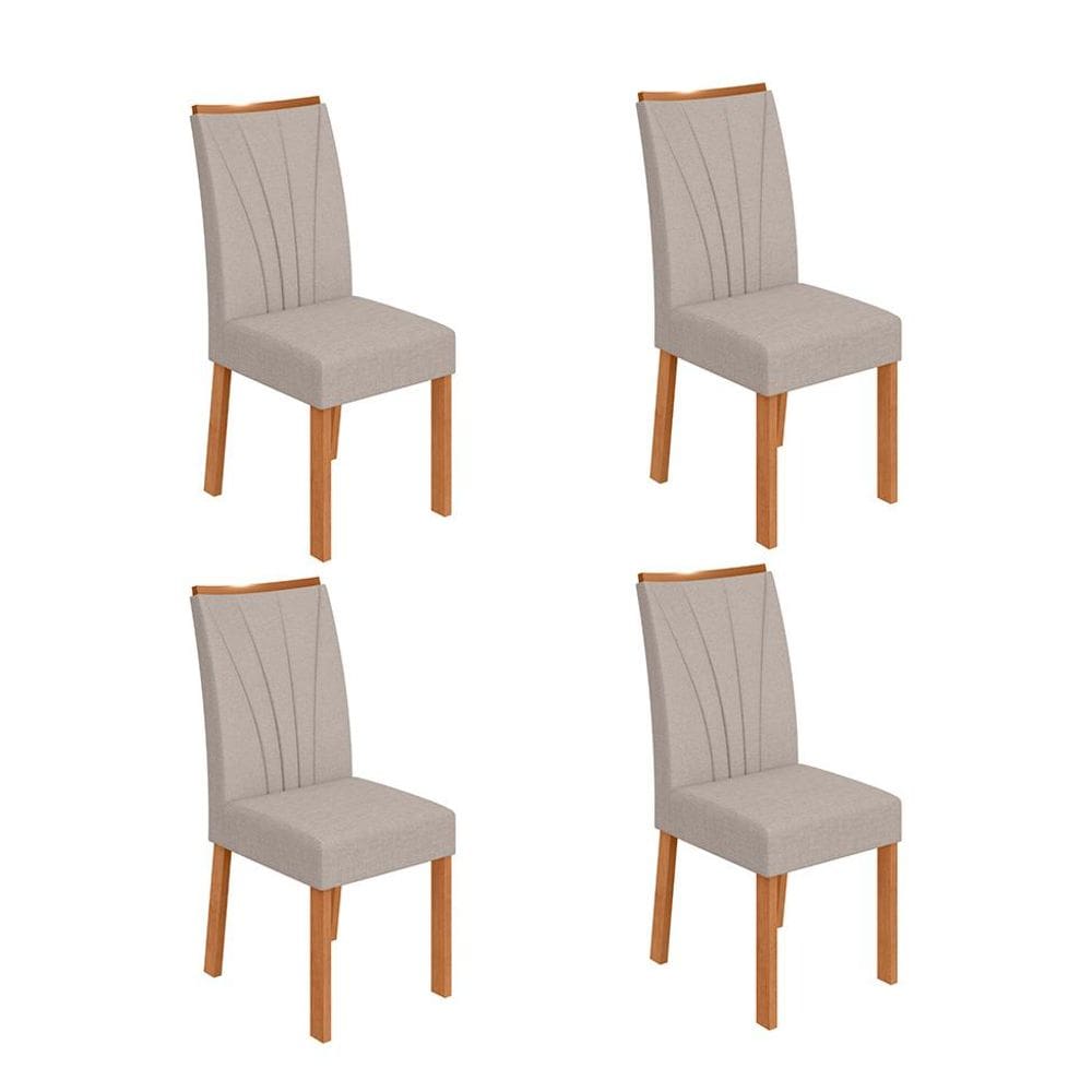 Conjunto com 4 Cadeiras Apogeu Linho Cinza e Amêndoa