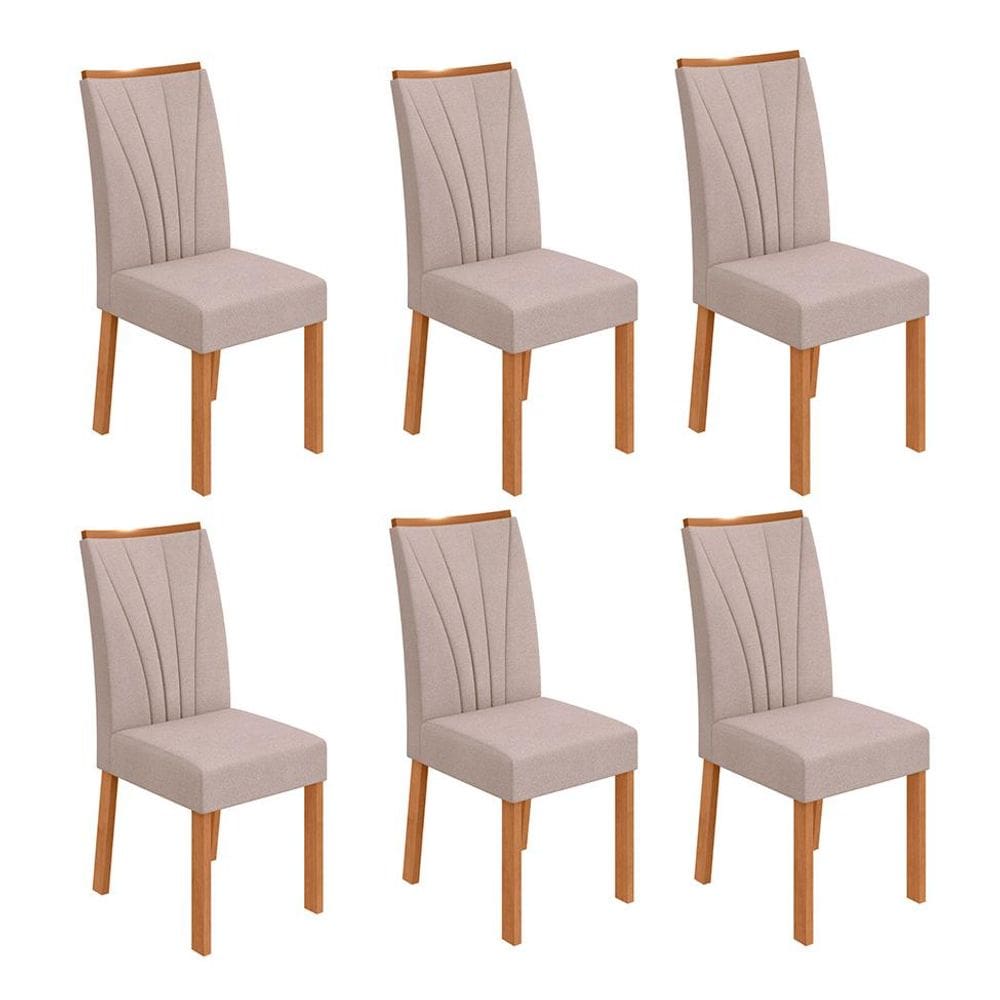 Conjunto com 6 Cadeiras Apogeu Bouclé Bege e Amêndoa