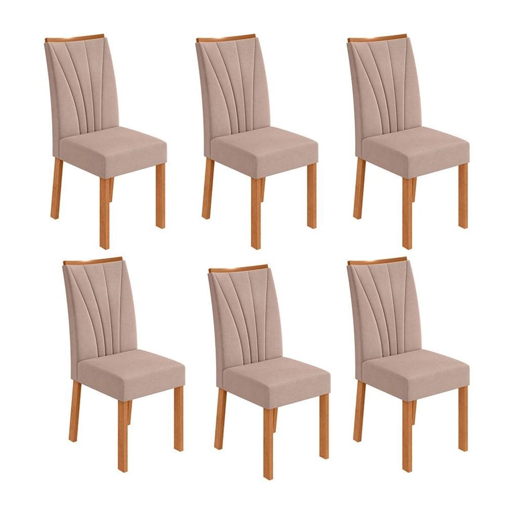Conjunto com 6 Cadeiras Apogeu Veludo Creme e Amêndoa