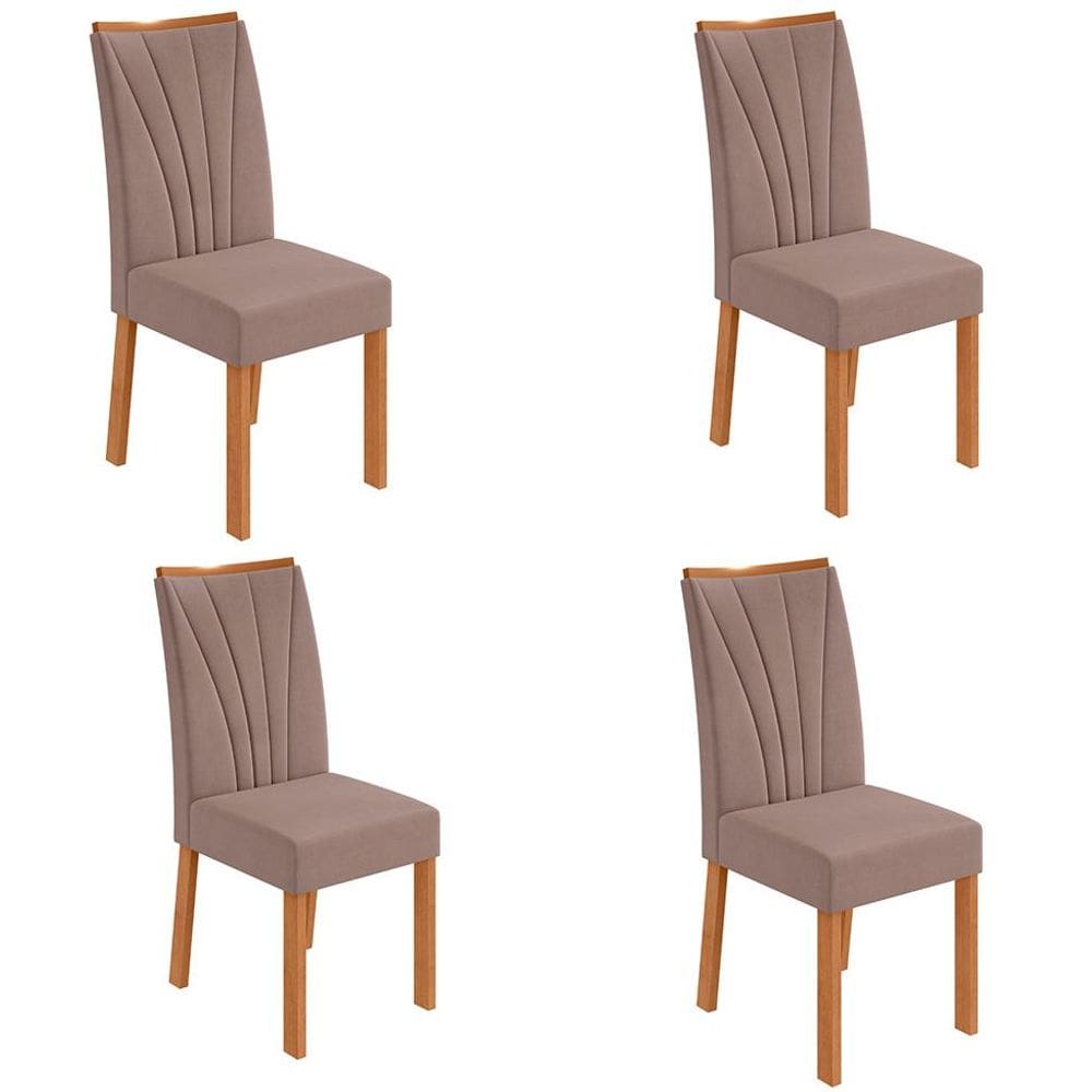 Conjunto com 4 Cadeiras Apogeu Suede Bege e Amêndoa