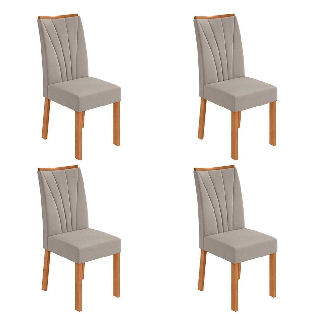 Conjunto com 4 Cadeiras Apogeu Veludo Capuccino e Amêndoa