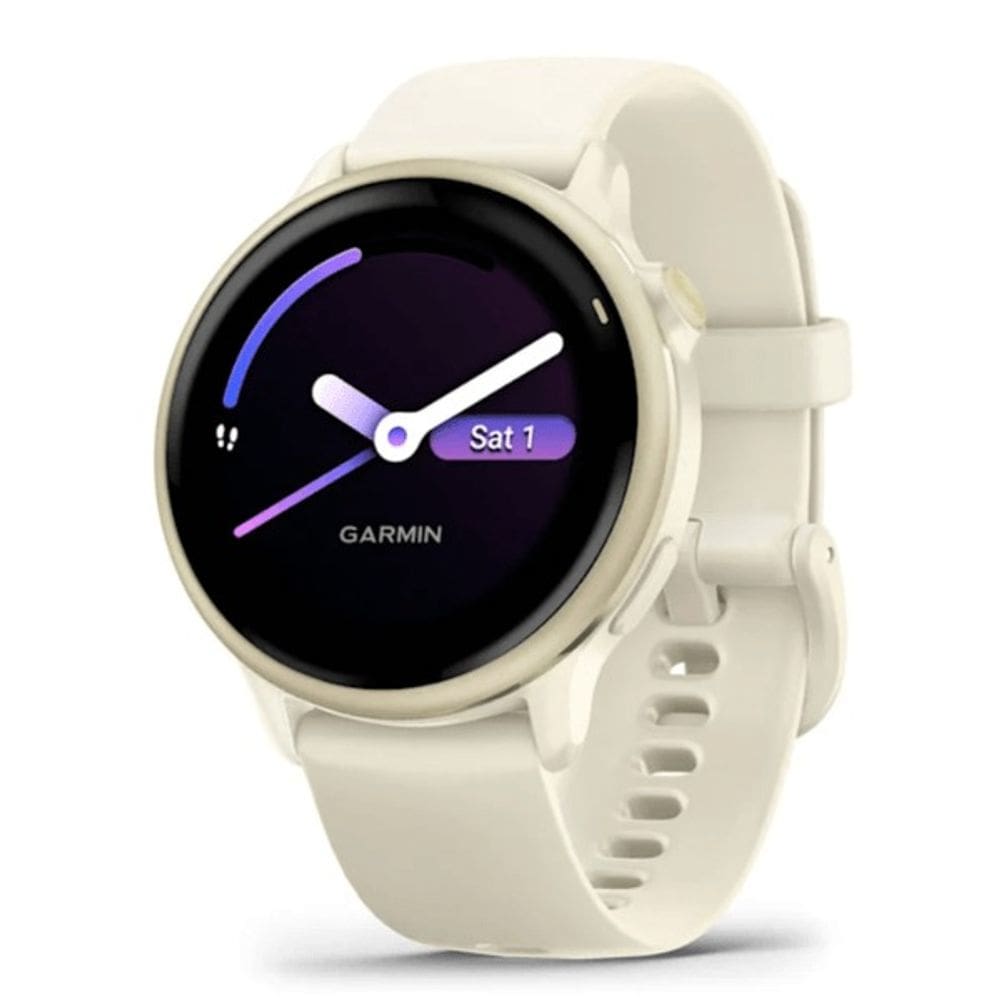 GPS Relógio Garmin Vívoactive 6 Lunar Gold com pulseira de silicone Branca