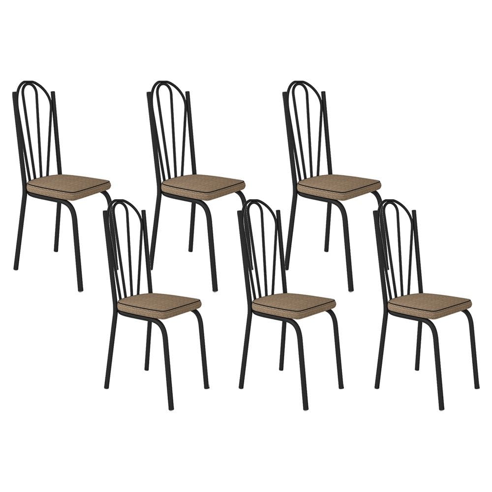 Kit Com 06 Cadeiras 121 Preta Corino Rattan Artefamol