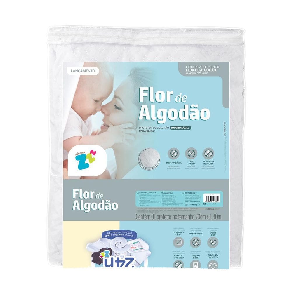 Protetor Colchão Para Berço Flor Algodão 70X130Cm Fibrasca