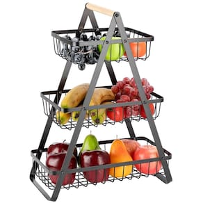 Fruteira Cesto Triplo Aramado Organizador Fruta Legumes Cozinha Mesa Bancada Armario Multiuso Escritorio Resistente Moderno