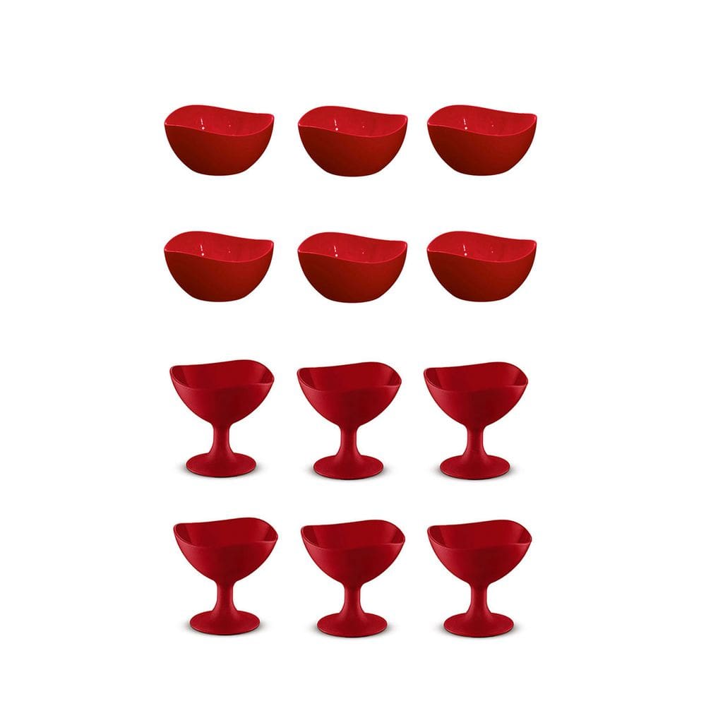 Jogo de Sobremesa Vermelho Taça e Bowl Pote 300ml 12un