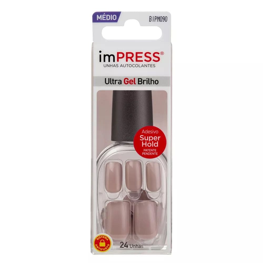 Unhas Postiças Autocolantes First Kiss imPress Ultra Gel Tamanho Médio Sea Sand com 24 Unidades