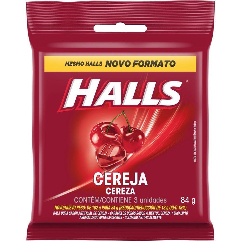 Bala Halls Cereja 84g com 3 Unidades