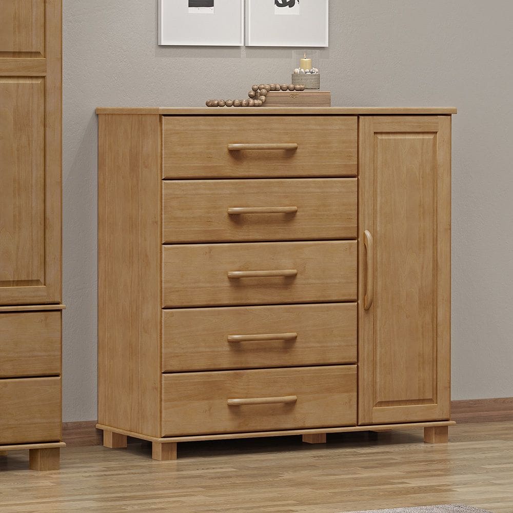 Cômoda 5 Gavetas 1 Porta Linha Ouro Madeira Maciça 2251FN Freijó Finestra