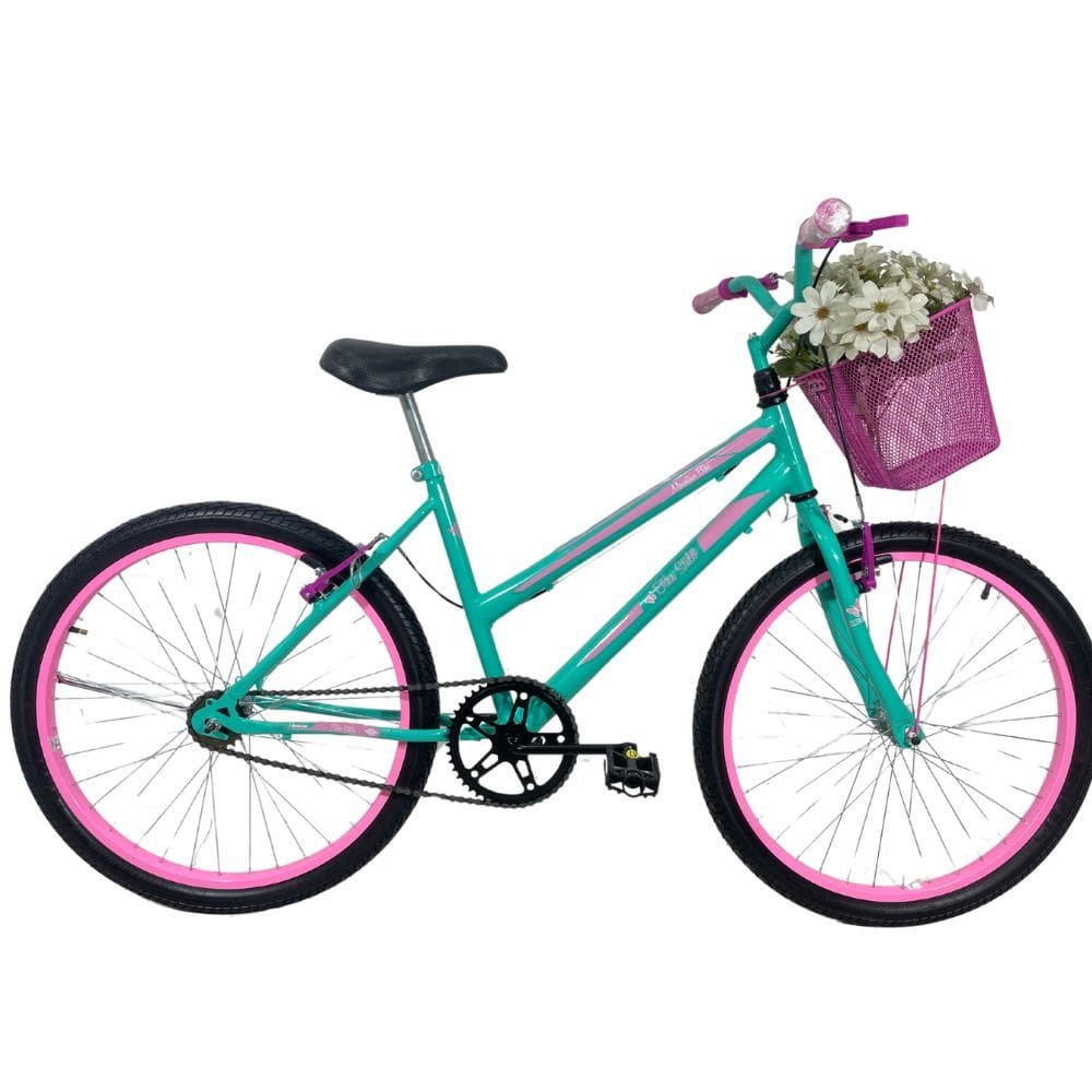 Bicicleta Infantil Aro 24 Cesta Feminina Verde Anis / Rosa