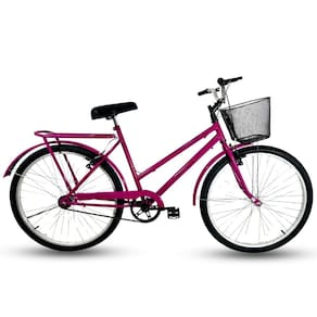 Bicicleta Retrô Aro 26 Freio V-Brake Cesta Rosa Pink
