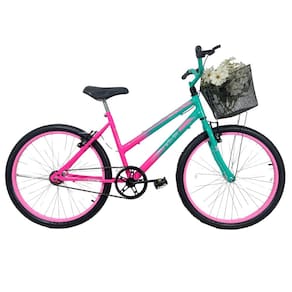 Bicicleta Infantil Aro 24 Cesta Feminina Verde Anis / Rosa