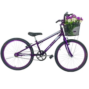Bicicleta Infantil Aro 24 Mtb Cesta Feminina Violeta