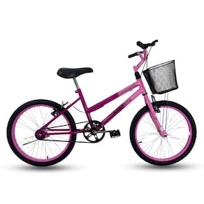 Bicicleta Infantil Passeio Aro 20 Cesta Feminina Rosa Bicolor