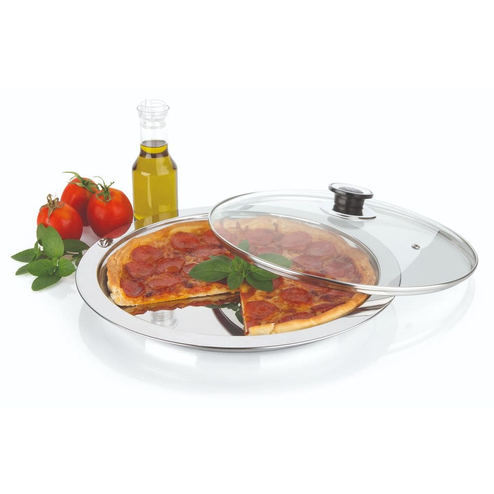 Serve Pizza Forma Inox Meu Buffet 32cm Bandeja com Tampa