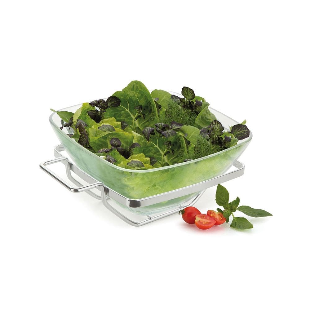 Saladeira Quadrada de Vidro 2,7L Suporte de Aço Andrea Forma