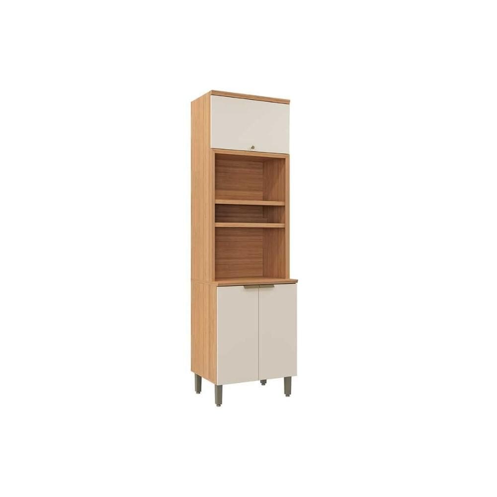 Paneleiro de Cozinha Selene c/ 3 Portas e 2 Nichos p/ Fornos 65cm Jequitiba/Off White Fosco - Linea Brasil