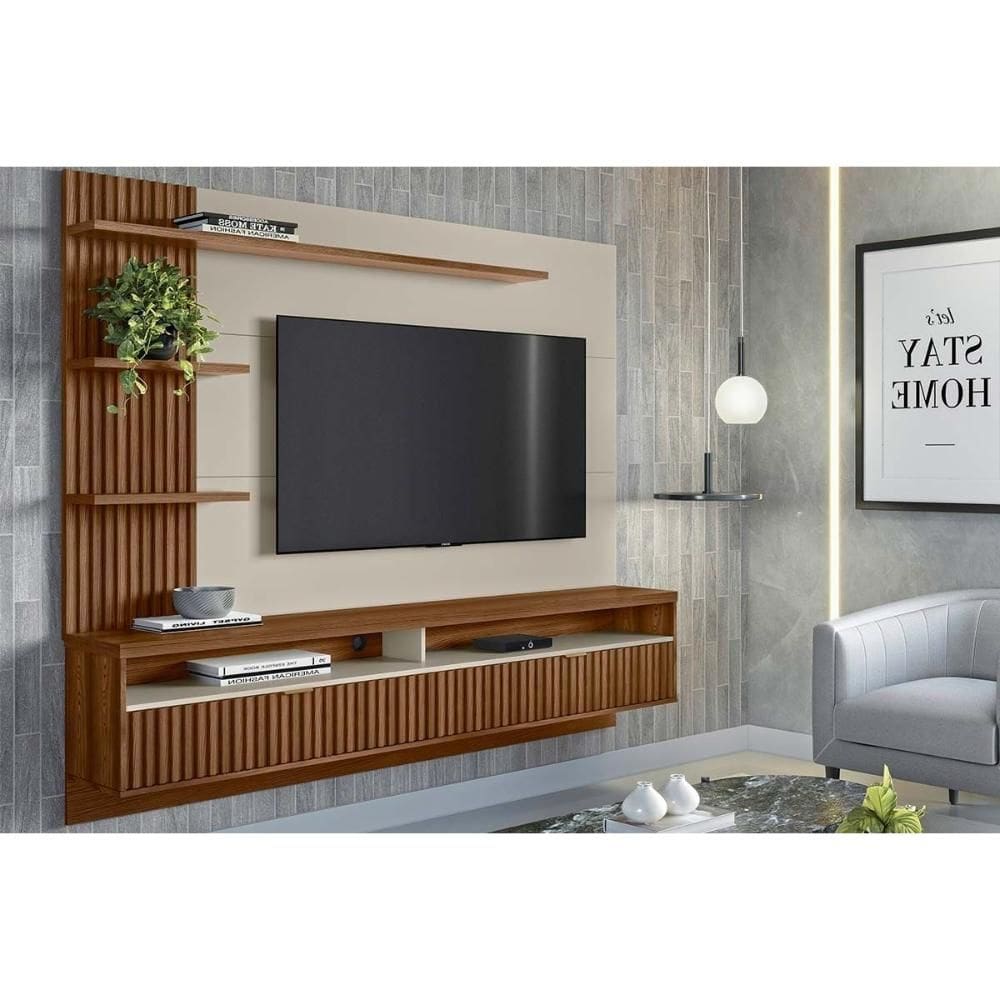 Painel Home p/ TV até 65 Pol Araruna c/ 2 Porta e 3 Prateleiras 200x170cm Freijó/Off White - Linea Brasil