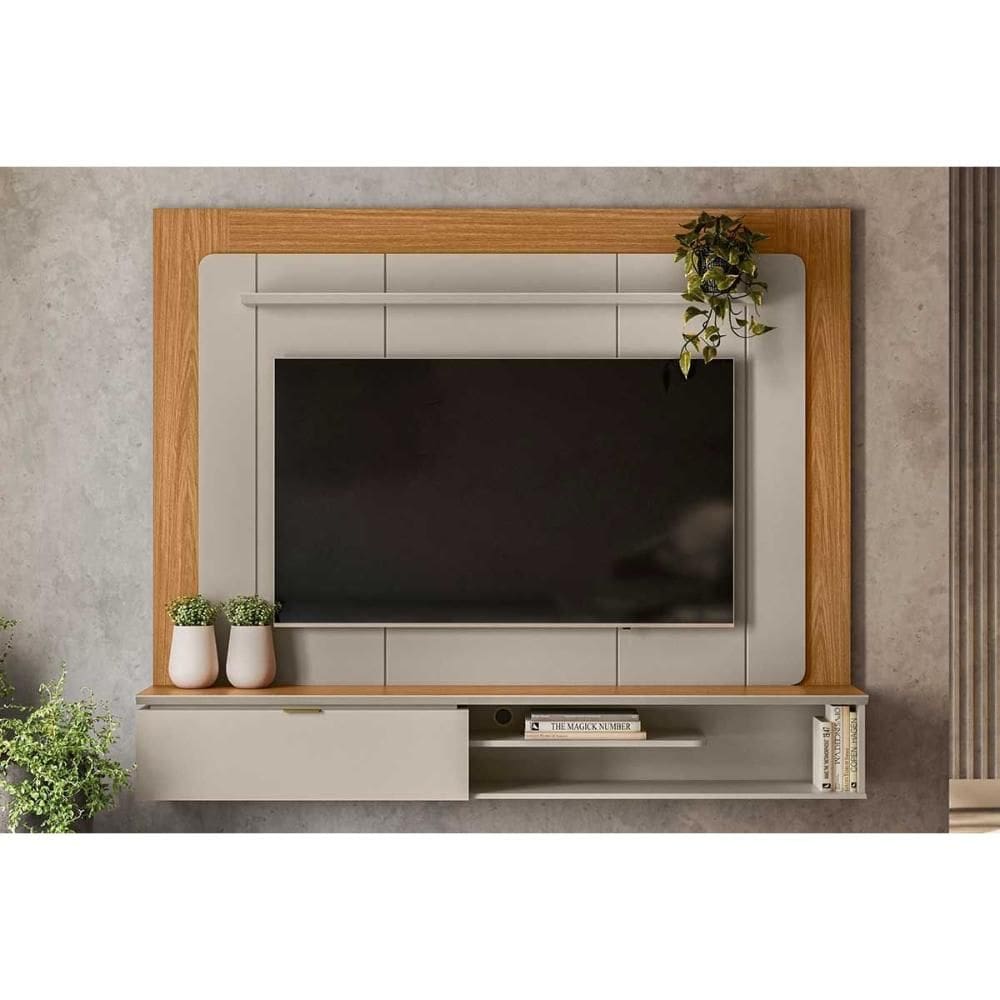 Painel Home p/ TV até 65 Pol Lugano c/ 1 Porta e 2 Prateleiras 182x150cm Nature/Off White - Linea Brasil