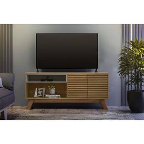 Rack Bancada p/ TV até 65 Pol Camboriú c/ 2 Portas e 2 Nichos 160cm Amêndoa/Titânio - Linea Brasil