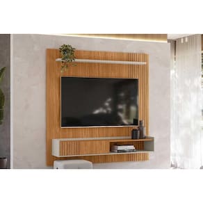 Painel Home p/ TV até 65 Pol Dublin c/ 1 Porta e 1 Prateleira 160x160cm Nature/Off White - Linea Brasil